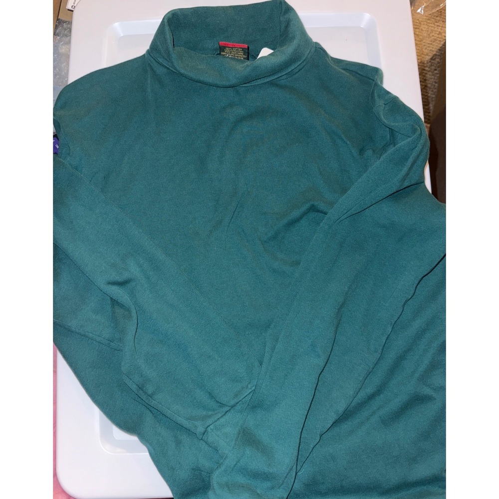 Cross Creek Vintage Green Mock Neck Long Sleeve Cotton Top Made in USA L
